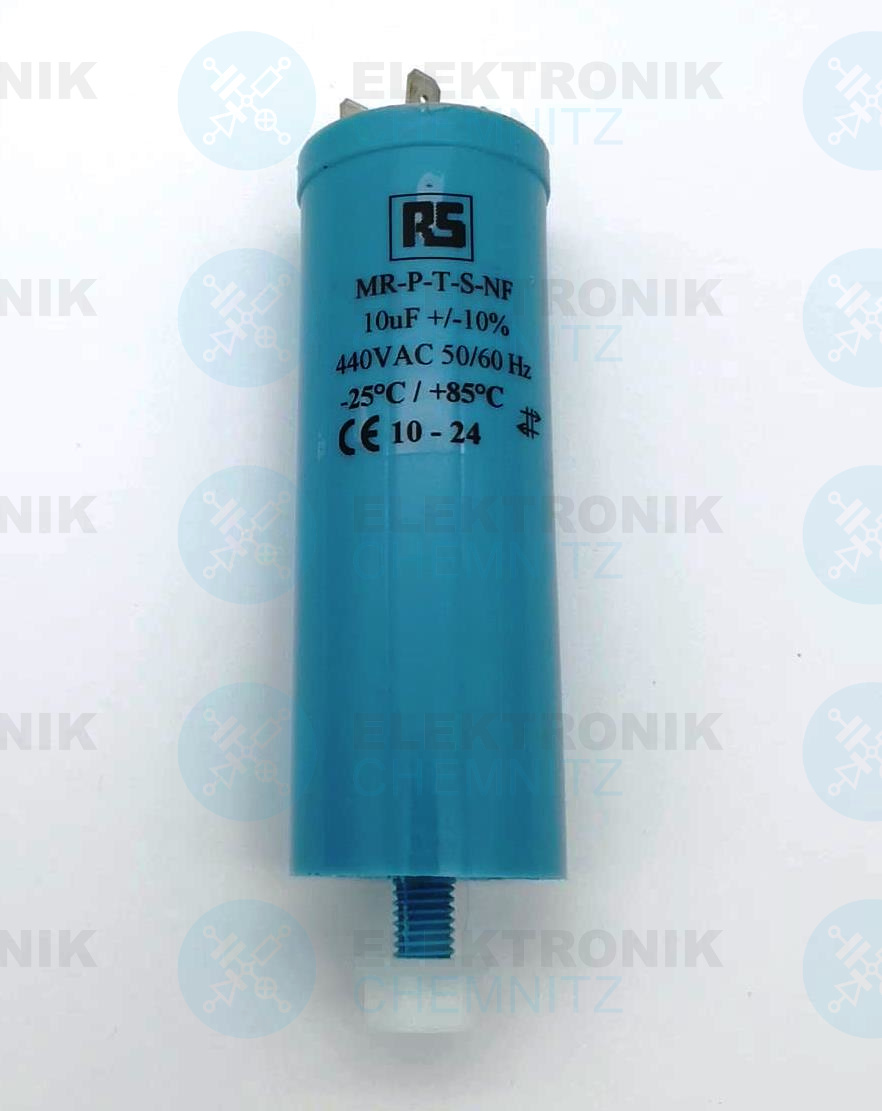RS PRO 196-4573 MR-P-T-S-NF Betriebskondensator 10 µF +-10 % 440 V AC mit 4 x Flachstecker 6,3 mm
