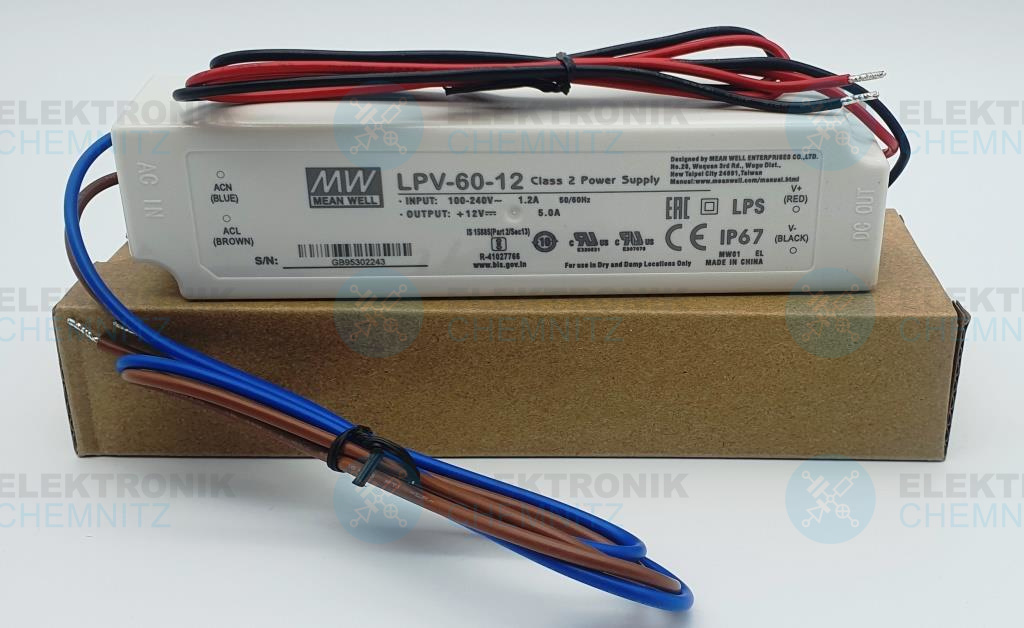 MEAN WELL LPV-60-12 LED-Stromversorgung 12 VDC 60 W 5,0 A offene Kabelenden