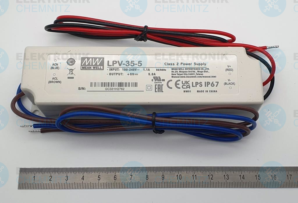 MEAN WELL LPV-35-5 LED-Stromversorgung 5 VDC 30 W 5,0 A offene Kabelenden