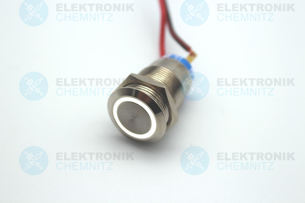 Edelstahl Drucktaster DM 22mm Flach LED Ring Weiß