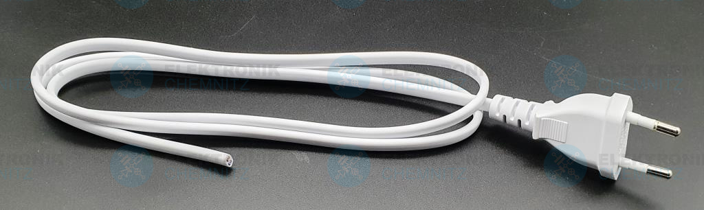 Netzkabel Eurostecker 2-pol. gerade H03VV-H2F 2 x 0,75mm² weiß Länge: 1,00m offenes Ende
