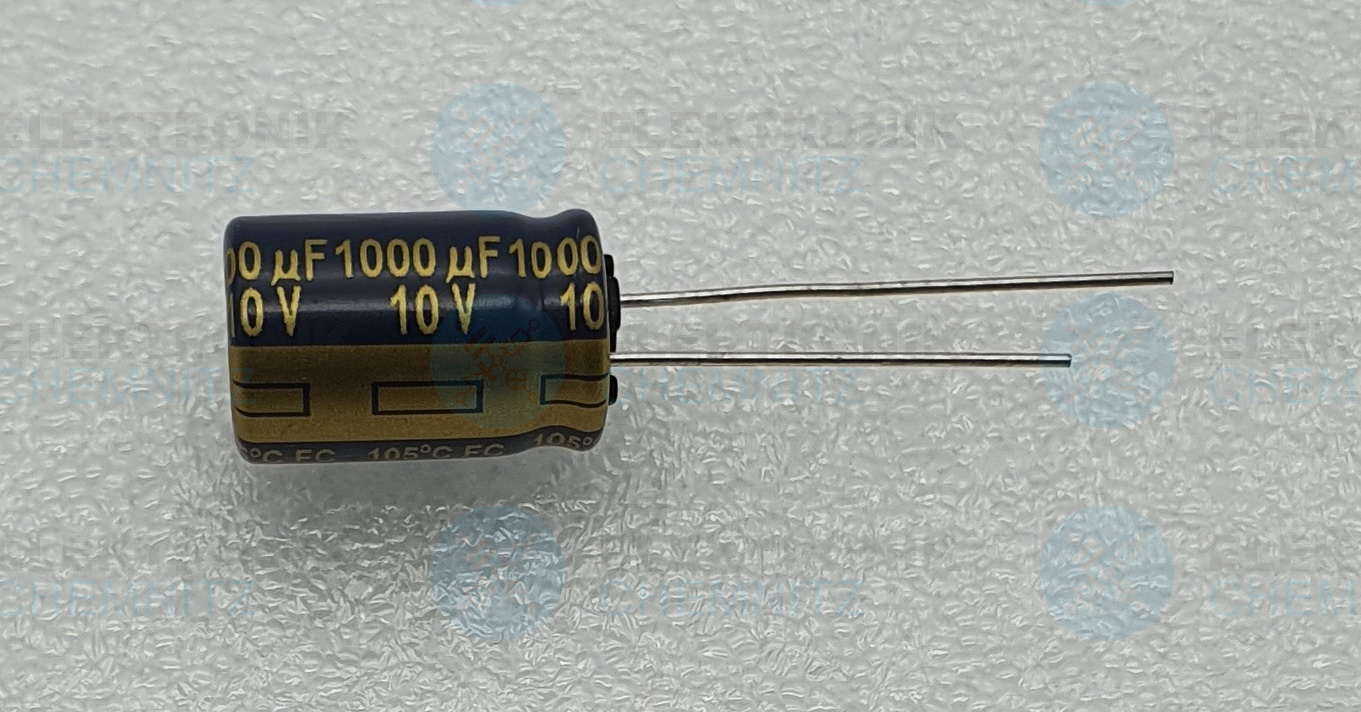 Elektrolytkondensator radial 1000µF 10V 105°C RM 5,0mm normale Bauform DM 10mm