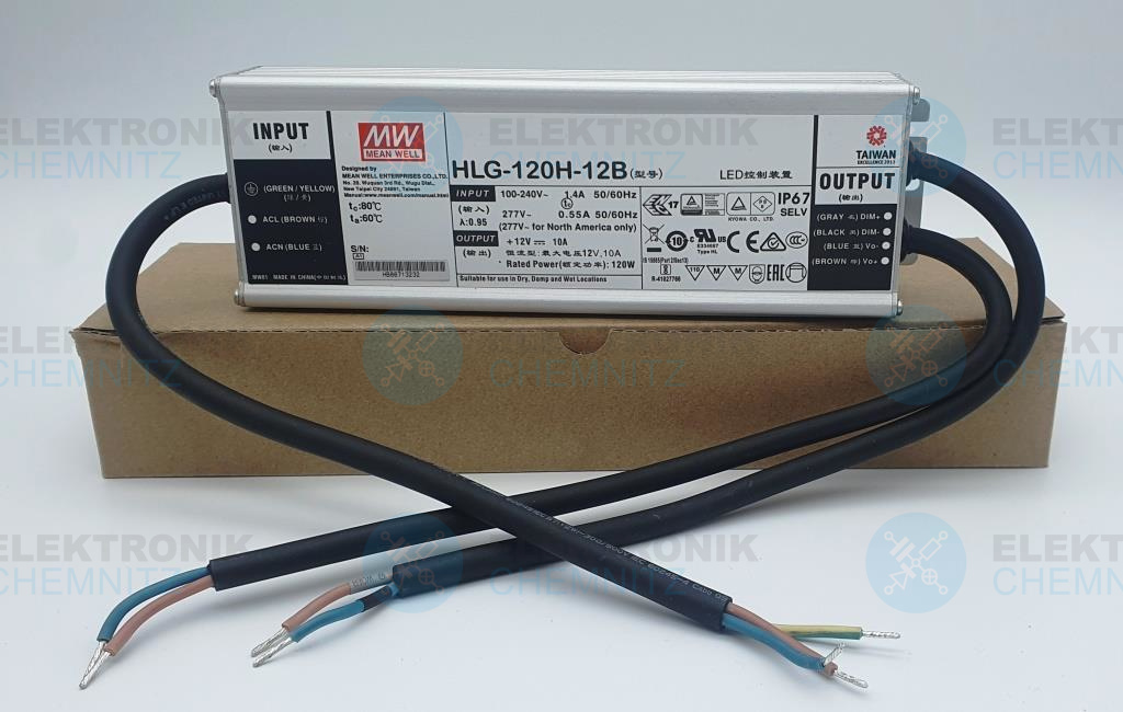 MEAN WELL HLG-120H-12B LED-Stromversorgung 12 VDC 120 W 10,0 A offene Kabelenden dimmbar