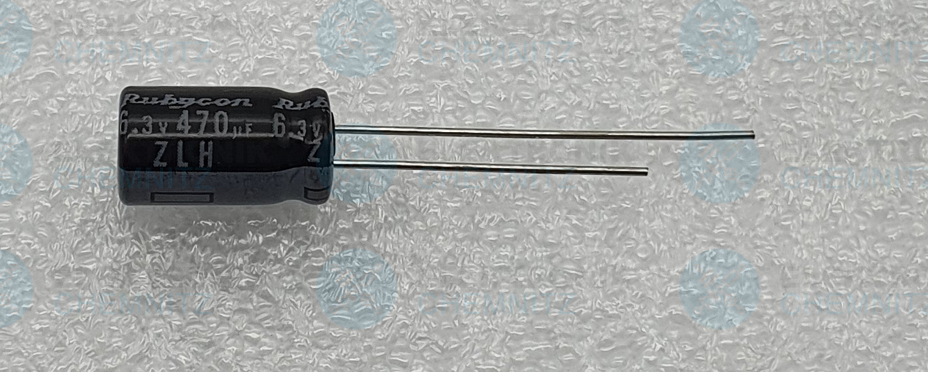 Elektrolytkondensator radial 470µF 6,3V 105°C RM 2,5mm normale Bauform DM 6,5mm