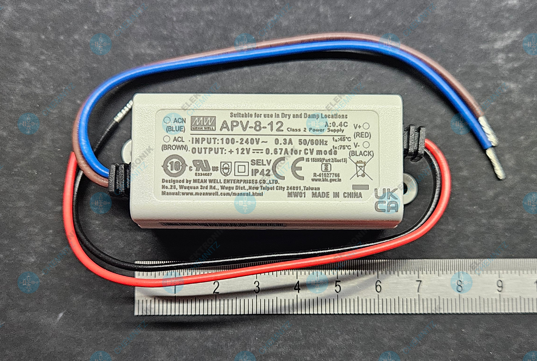 MEAN WELL APV-8-12 Schaltnetzteil 12 VDC 0,67 A 8 W 100-240 VAC IP42 offene Kabelenden