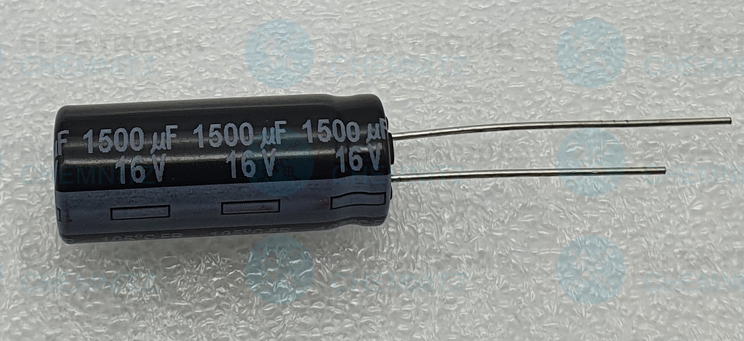Elektrolytkondensator radial 1500µF 16V 105°C RM 5,0mm normale Bauform DM 10mm