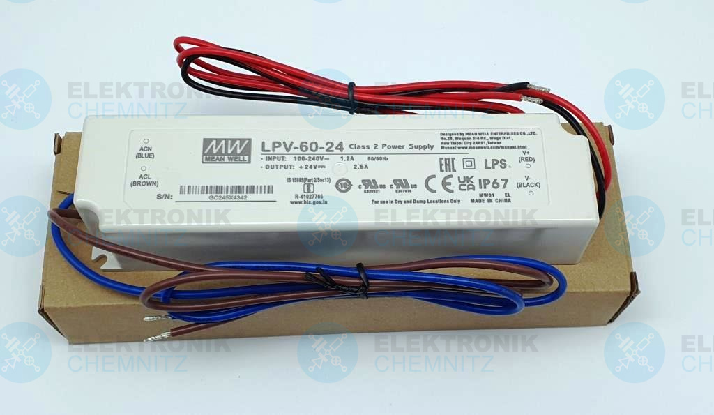 MEAN WELL LPV-60-24 LED-Stromversorgung 24 VDC 60 W 2,5 A offene Kabelenden