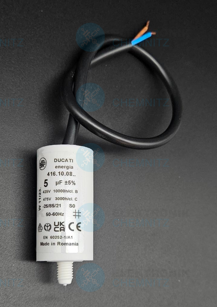 DUCATI 416.10.08. Betriebskondensator 5 µF +-5 % mit Kabel 32cm