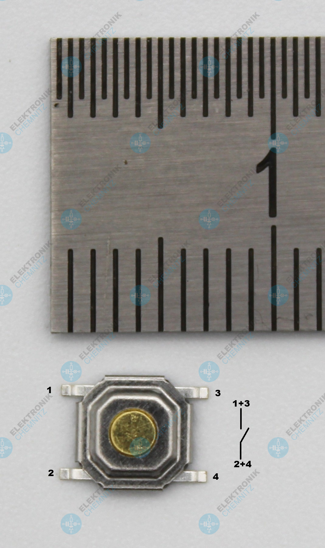 Mikrotaster SMD B 5,0 mm x L 5,0 mm x H 1,5 mm 1 x Schließer Kurzhubtaster 4 Lötpads