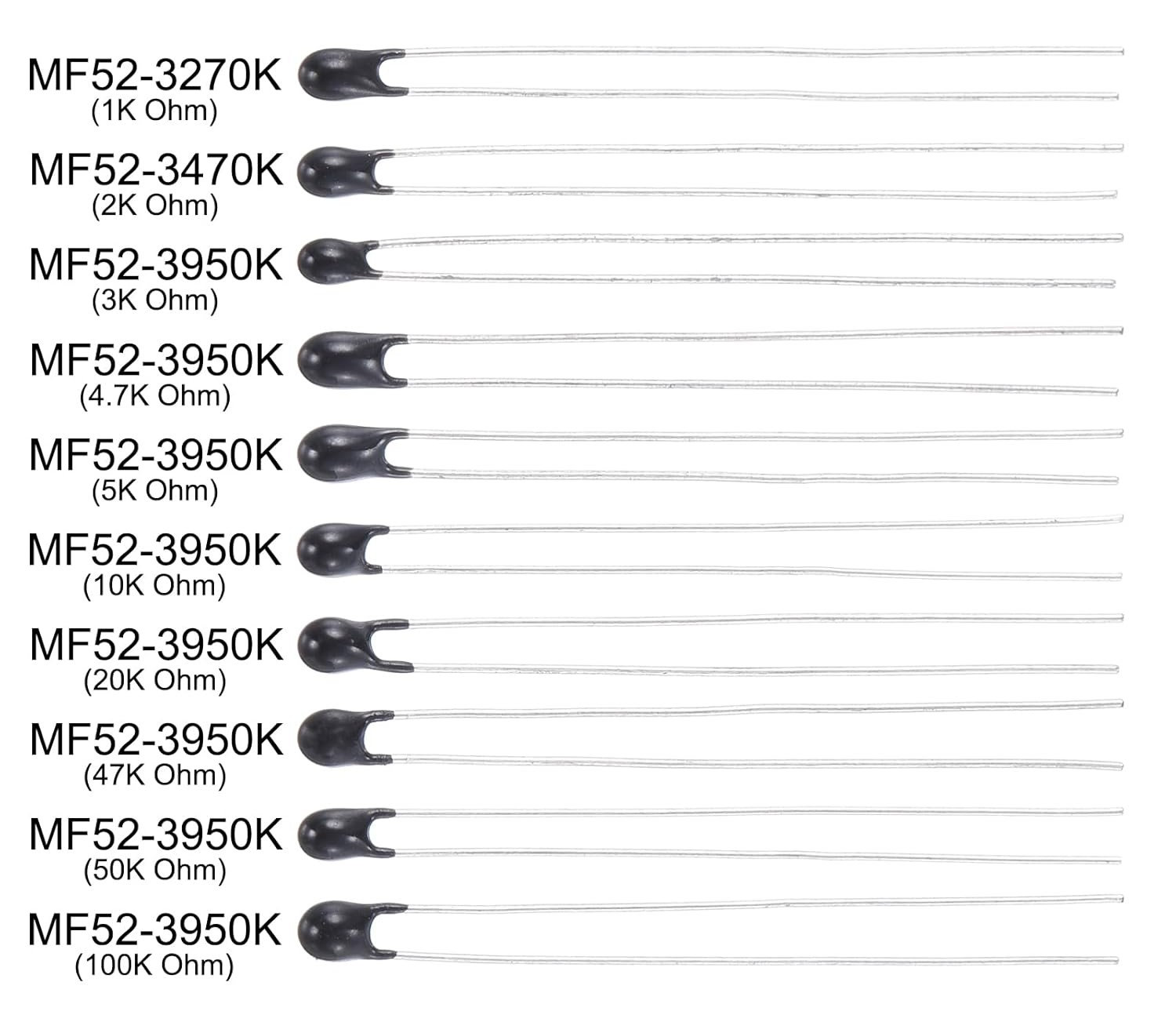 FocuSens Thermistor NTC MF52-3270K / MF52-3470K / MF52-3950K 1 - 100 kΩ
