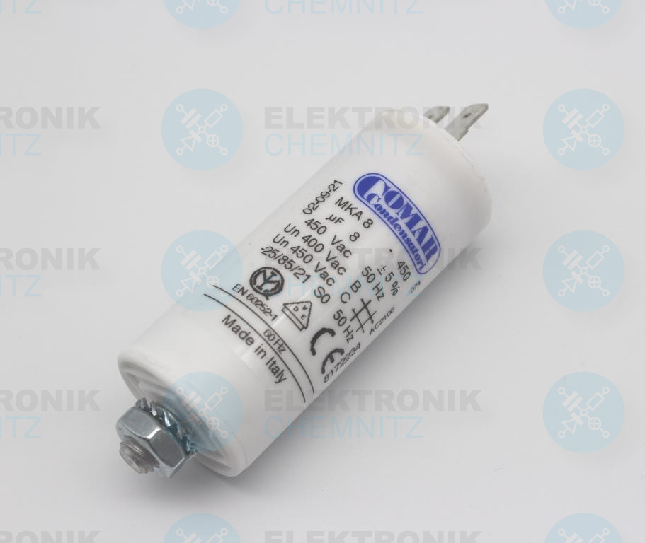 COMAR MKA 8 Betriebskondensator 8 µF +- 5 % mit 2 x Flachstecker 6,3 mm