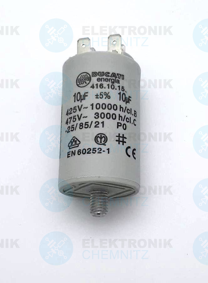 DUCATI 416.10.15. Betriebskondensator 10µF +-5% mit 4 x Flachstecker 6,3 mm