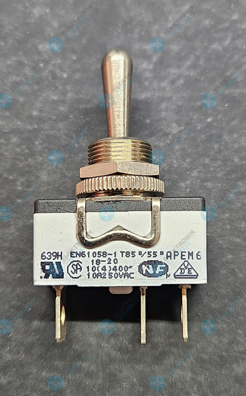 APEM 639H Hebelschalter 10 A 400 VAC EIN-AUS-EIN 1 x Wechsler Flachstecker 6,3 mm