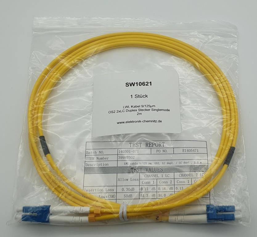 LWL Kabel 9/125 µm OS2 LC-LC Singlemode Duplex Stecker 2 m UPC-Schliff Glasfaser gelb