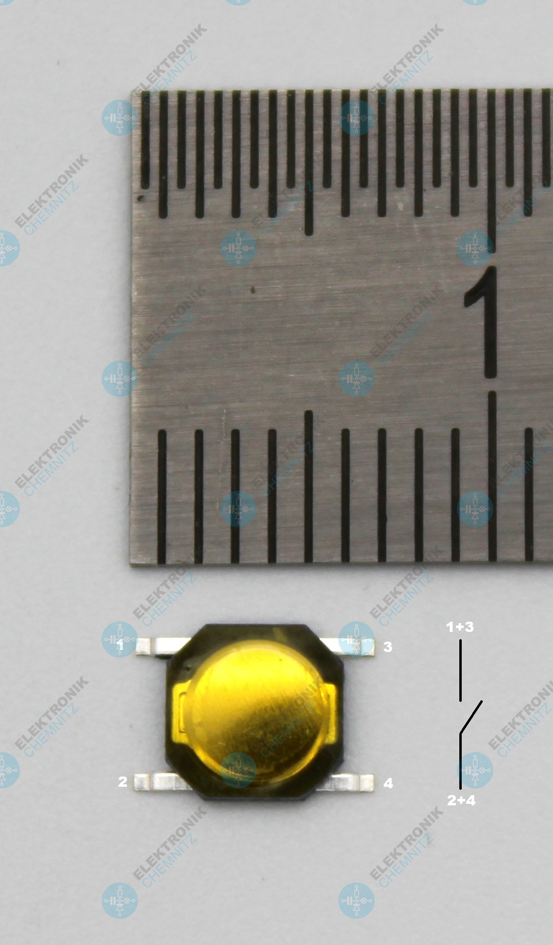 Mikrotaster SMD B 4,7 mm x L 4,7 mm x H 0,6 mm 1 x Schließer Kurzhubtaster 4 Lötpads