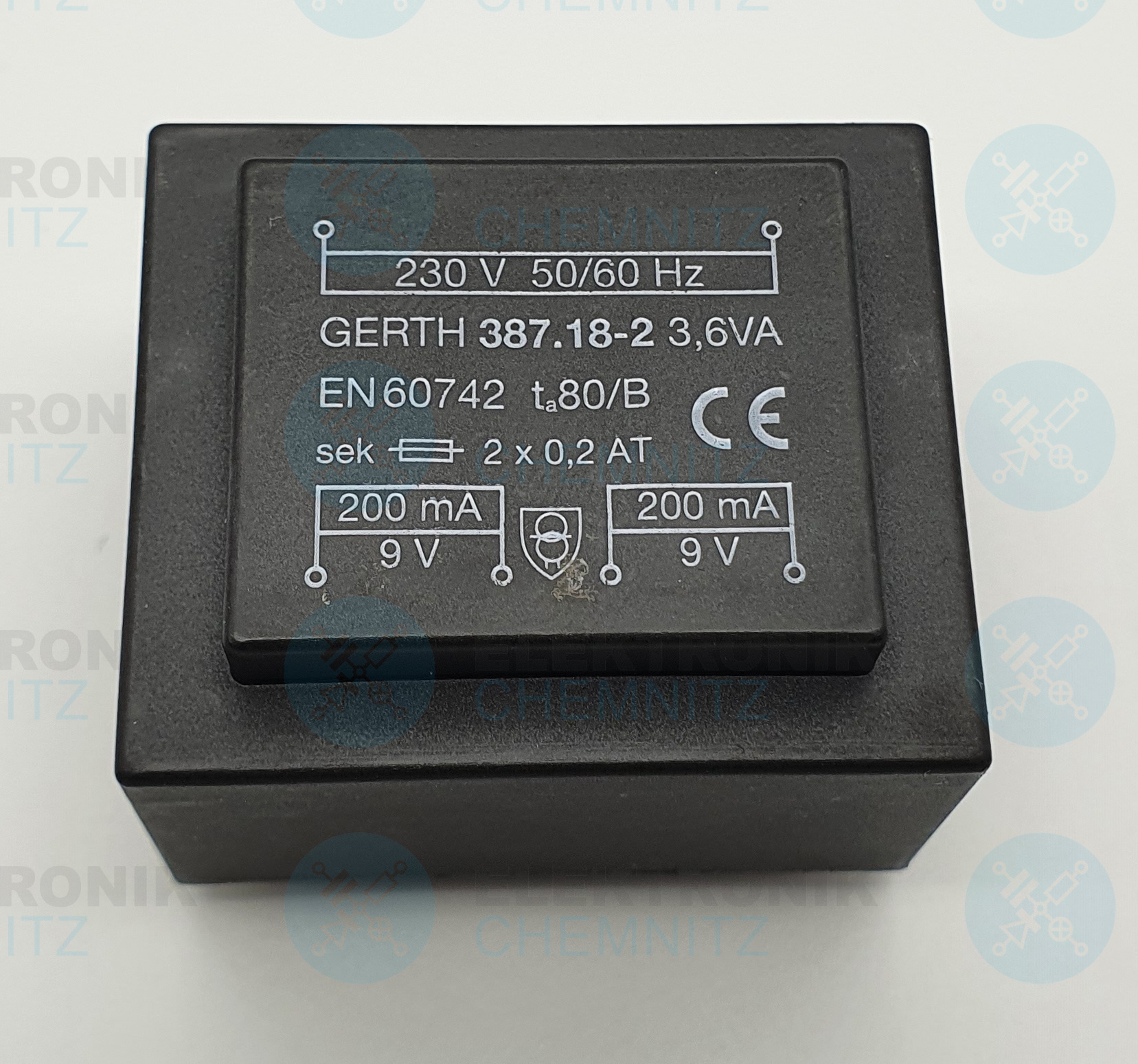 GERTH Printtrafo 387.18.2 230 V AC 2 x 9 V AC 3,6 VA