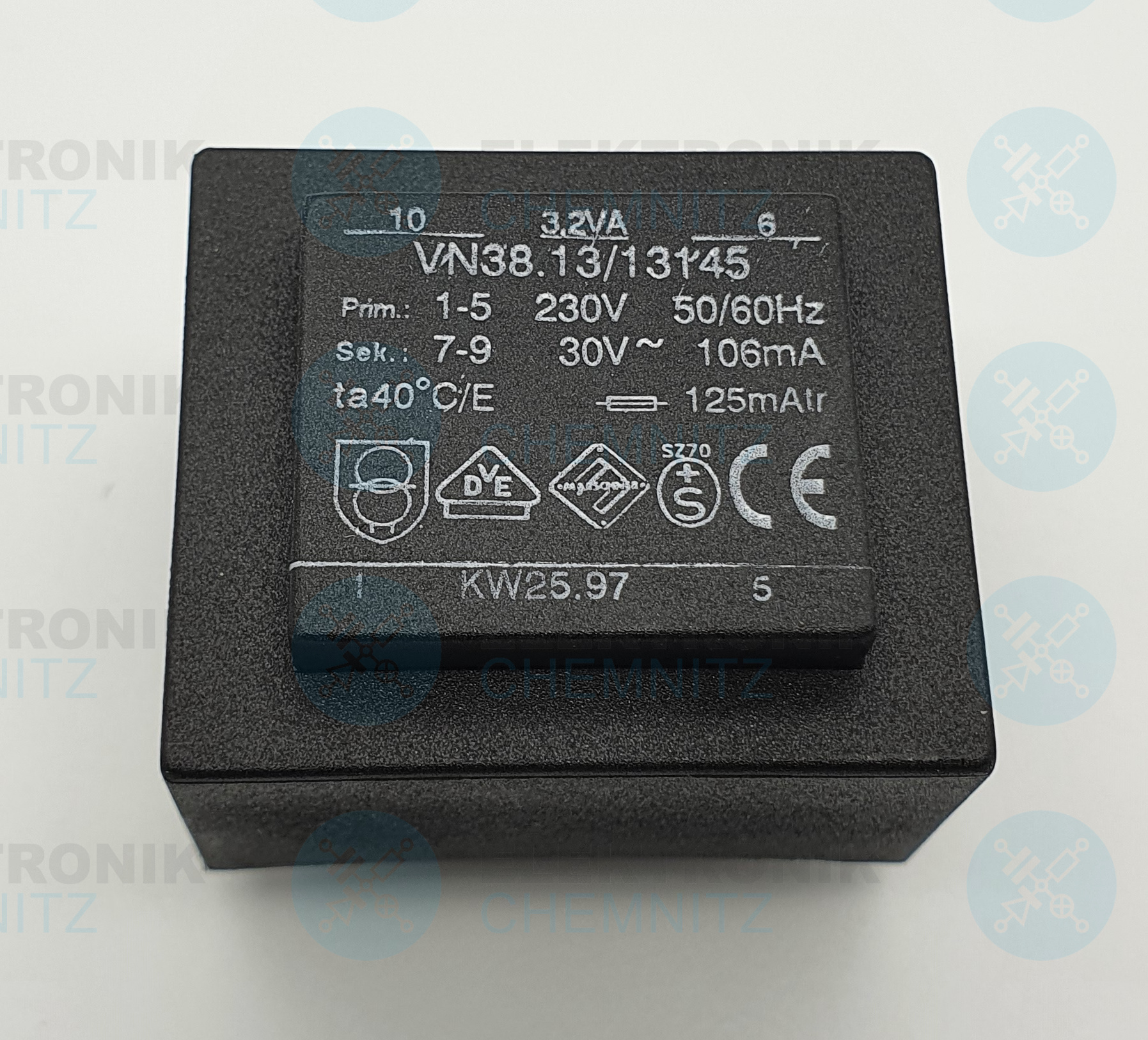 Marschner Printtrafo VN38.13/13145 230V 1x30V 106mA 3,2 VA