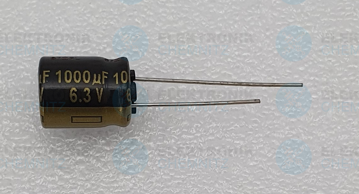 Elektrolytkondensator radial 1000µF 6,3V 105°C RM 5,0mm normale Bauform DM 10mm