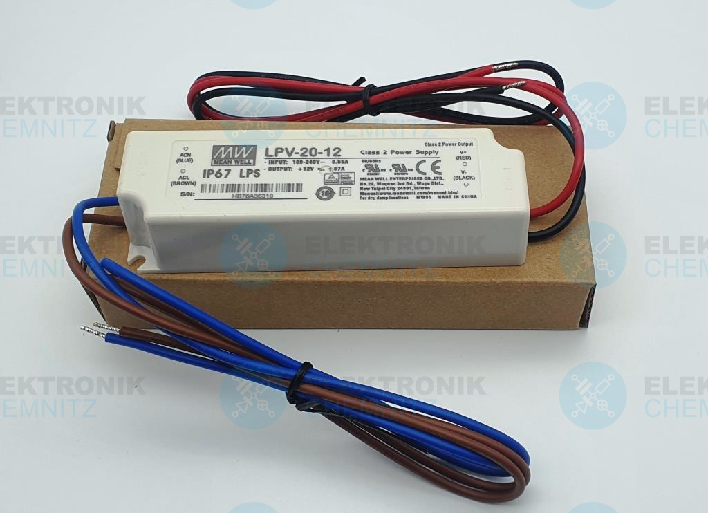 MEAN WELL LPV-20-12 LED-Stromversorgung 12 VDC 20 W 1,67A offene Kabelenden