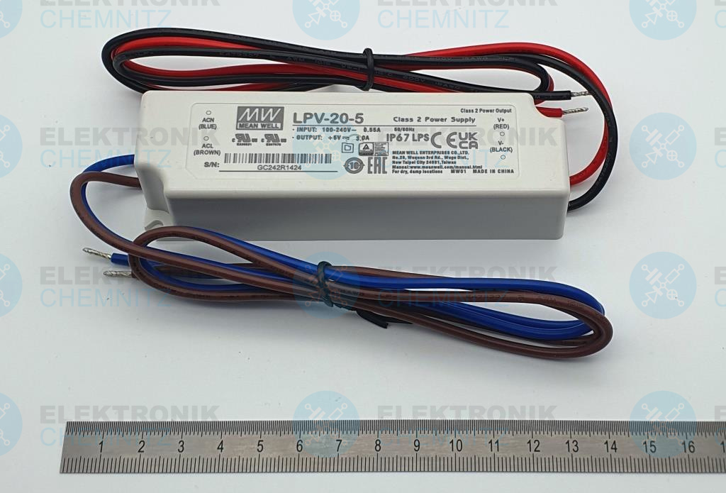 MEAN WELL LPV-20-5 LED-Stromversorgung 5 VDC 15 W 3,0 A offene Kabelenden