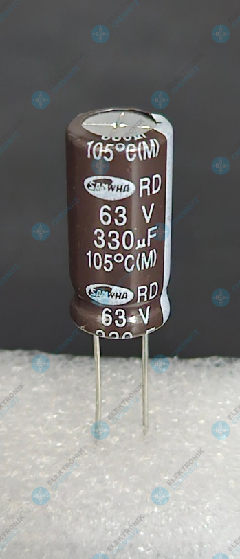 Elektrolytkondensator radial 330 µF 63 V 105° C RM 5 mm Ø 10 mm Höhe 21 mm