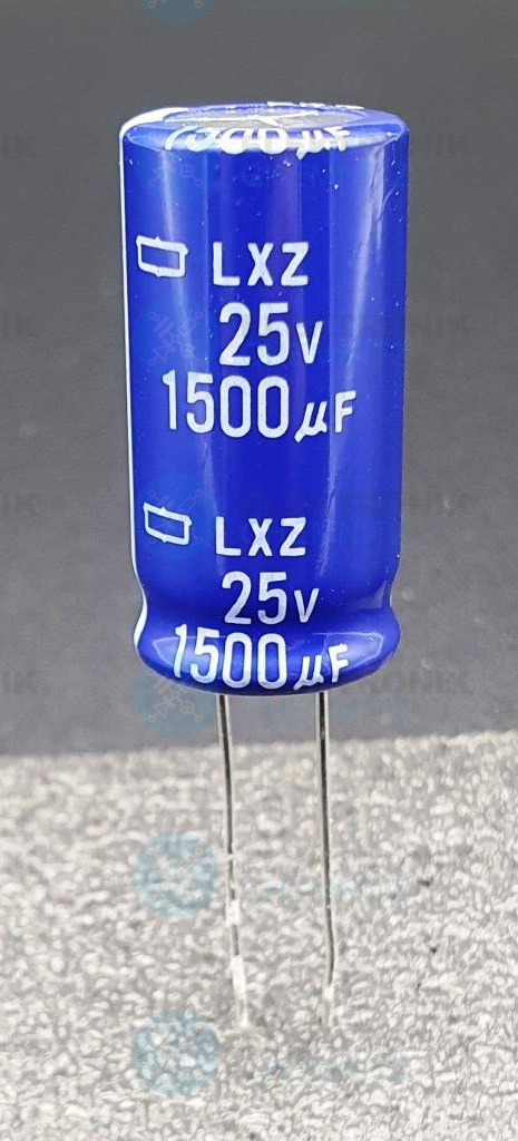 Elektrolytkondensator radial 1500µF 25V 105°C RM 5,0mm kleine Bauform DM=12,5mm