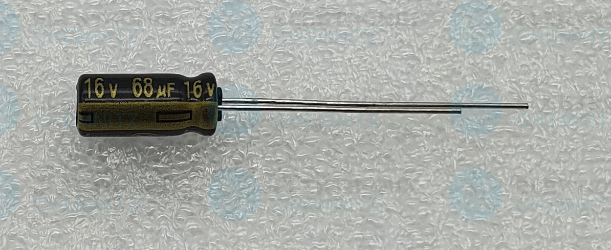 Elektrolytkondensator radial 68µF 16V 105°C RM 2,5mm normale Bauform DM 5mm