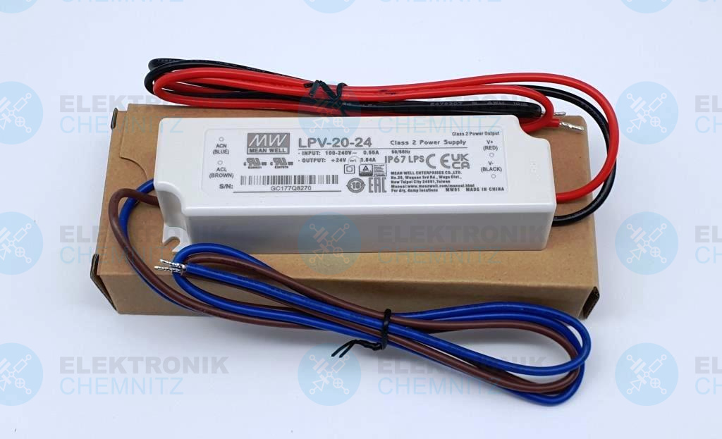 MEAN WELL LPV-20-24 LED-Stromversorgung 24 VDC 20 W 0,84 A offene Kabelenden