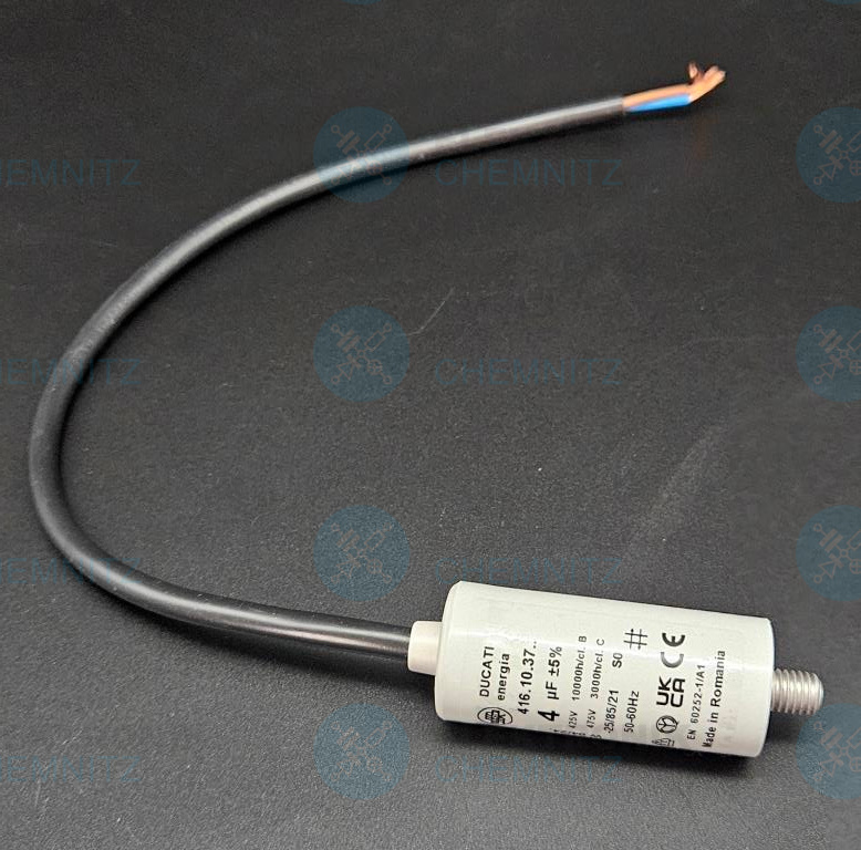 DUCATI 416.10.37. Betriebskondensator 4 µF +-5 % mit Kabel 32cm