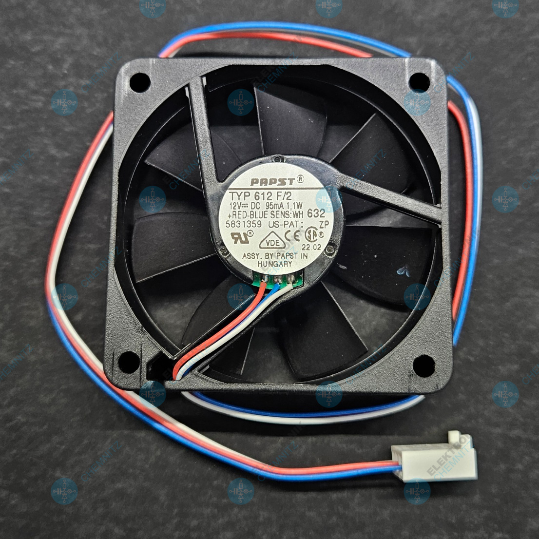 PAPST Lüfter Typ 612 F/2 - 632 12 VDC 95 mA 1,1 W 60 x 60 x 15 mm 3-polig
