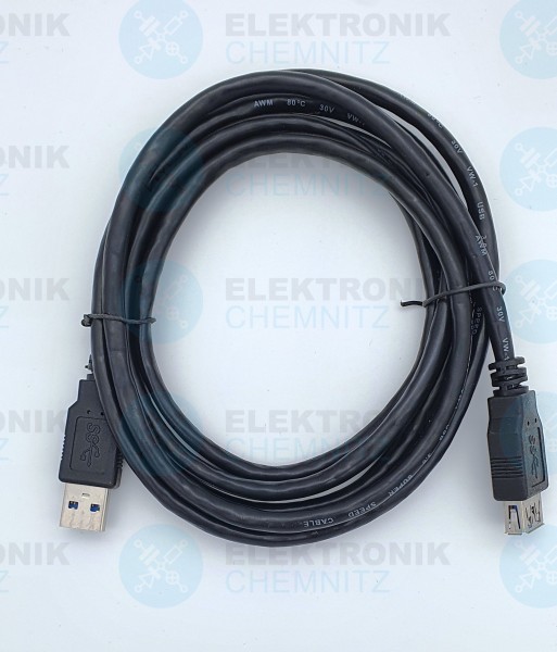USB 3.0 Kabel schwarz 2,0m A Stecker auf A Kupplung Verlängerung
