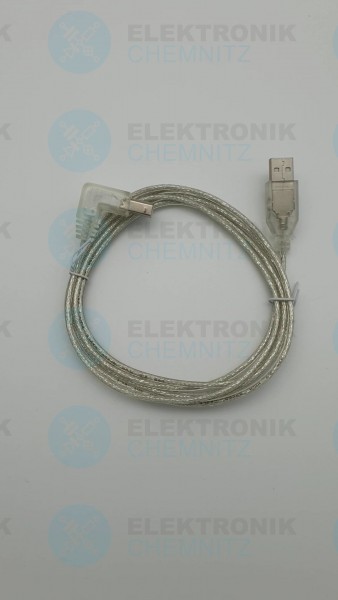 USB 2.0 Kabel transparent 2,0m A Stecker auf B Stecker 90°