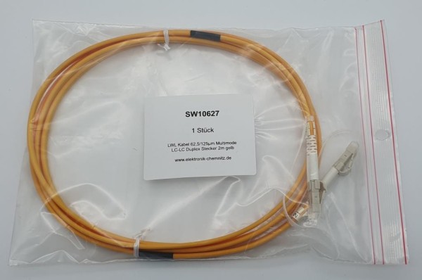 LWL Kabel 62,5/125µm Multimode LC-LC Duplex Stecker 2m gelb