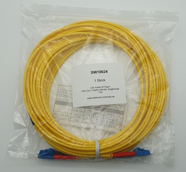 LWL Kabel 9/125µm OS2 LC-LC Duplex Stecker 10m UPC-Schliff gelb