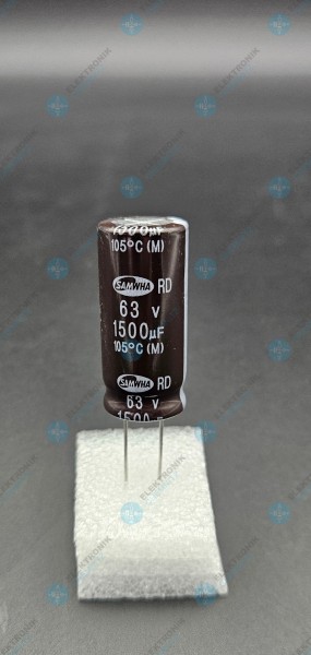Elektrolytkondensator radial 1500µF 63V 105°C RM 8,0mm Ø 16,2mm Höhe 36mm