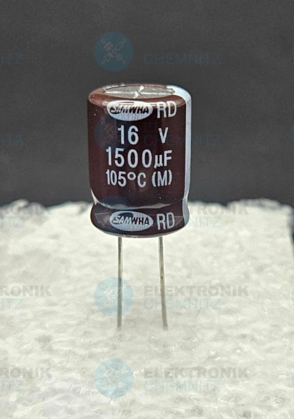 Elektrolytkondensator radial 1500µF 16V 105°C RM 5,0mm DM 13mm ELKO 1500 µF