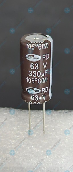 Elektrolytkondensator radial 330µF 63V 105°C RM 5mm Ø 10mm Höhe 21mm