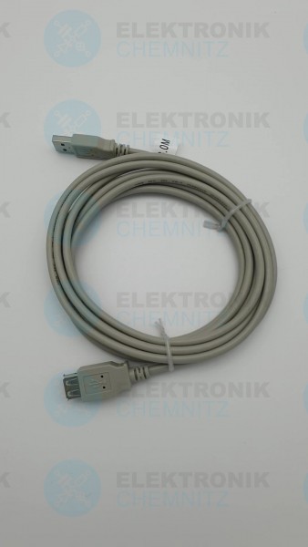 USB 2.0 Kabel grau 3,0m A Stecker auf A Kupplung Verlängerung