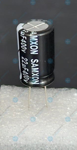 Elektrolytkondensator radial 22µF 400V 105°C RM 5mm Ø 12,5mm Höhe 21mm