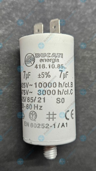 DUCATI 416.10.85. Betriebskondensator 7µF +-5% mit 2 x Flachstecker 6,3 mm