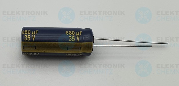 Elektrolytkondensator radial 680µF 35V 105°C RM 5 lange Bauform DM 10mm