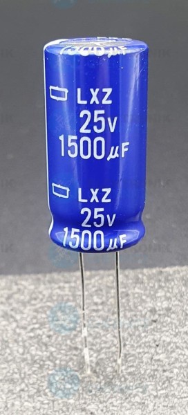 Elektrolytkondensator radial 1500µF 25V 105°C RM=5 kleine Bauform DM=12,5mm