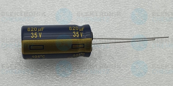 Elektrolytkondensator radial 820µF 35V 105°C RM 5 normale Bauform DM 13mm