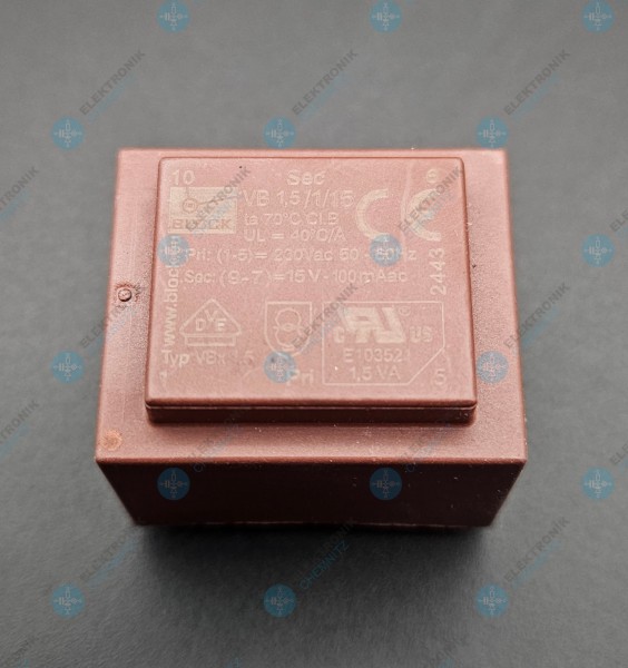 BLOCK Printtrafo VB 1,5/1/15 230 V AC 1 x 15 V AC 100 mA 1,5 VA