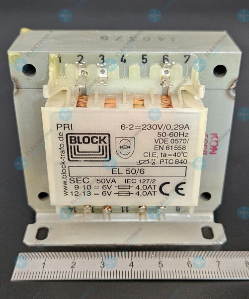 BLOCK EL 50/6 Steuertransformator, Trenntransformator, Sicherheitstransformator 1 x 230 V/AC 2 x 6 V