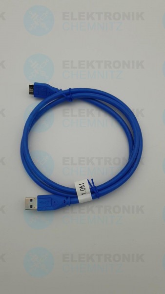 USB 3.0 Kabel blau 1,0m A Stecker auf Micro Stecker B USB 3.2 Gen 1