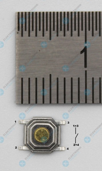 Mikrotaster SMD B 5,0mm x L 5,0mm x H 1,5mm 1 Schließer Kurzhubtaster 4 Lötpads