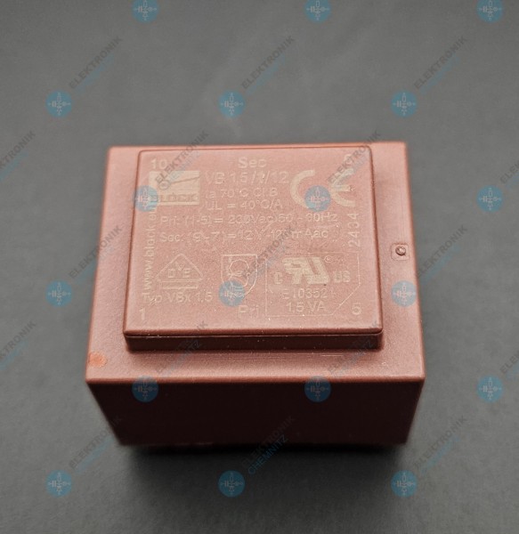 BLOCK Printtrafo VB 1,5/1/12 230 V AC 1 x 12 V AC 125 mA 1,5 VA